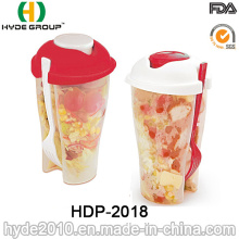 Copo plástico colorido do abanador da salada das vendas por atacado com forquilha (HDP-2018)